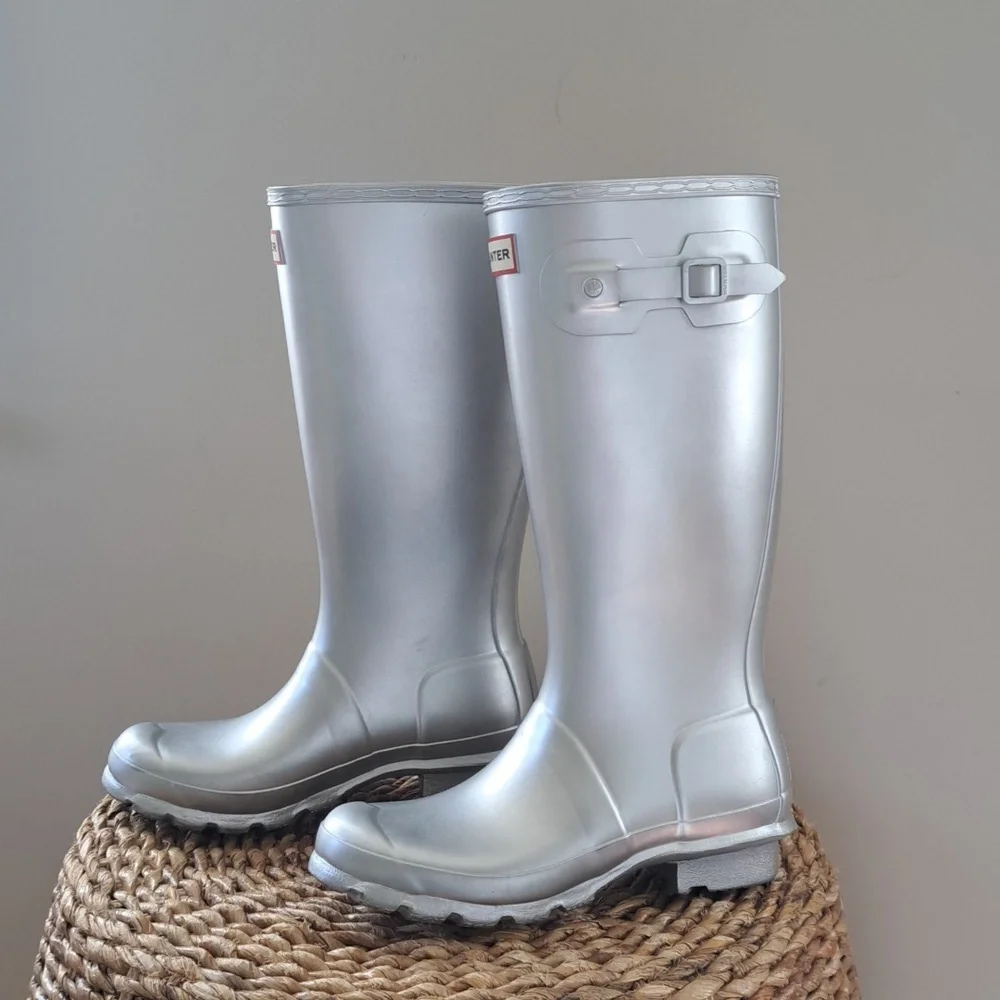 Hunter Kids Metallic Silver Tall Rain Boots